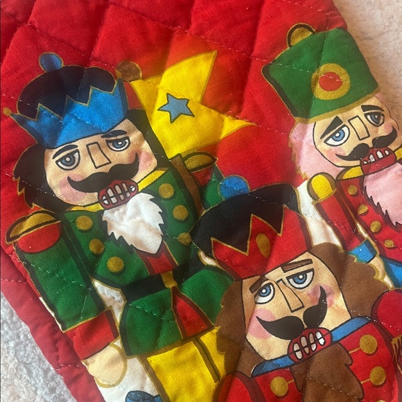 Vintage Red Quilted Holiday Stocking with Nutcrackers - Picture 5 of 7